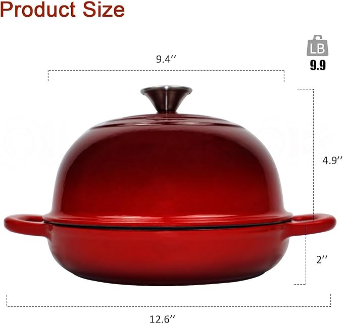 Dutch Oven for Bread Baking Bread Oven for Sourdough Bread Baking, Enameled Cast Iron Dutch Oven Pot with Lid 5 qt Cast Iron Bread Pan, Red