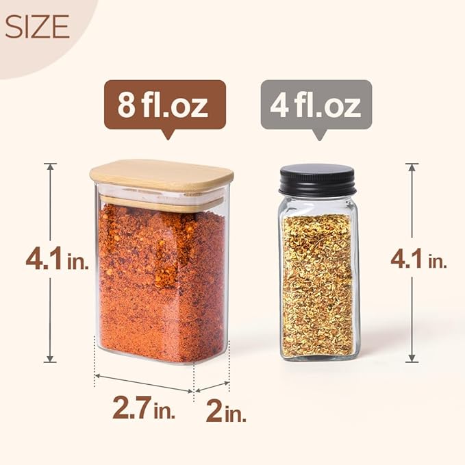 Comsaf Spice Jars with Label竊? oz Small Glass Jars with Lids, 6 Pcs Seasoning Containers, Rectangle Glass Containers with Lids, Empty Seasoning Jars for Pantry Storage, Loose Tea, Herbs, Powders, Salt