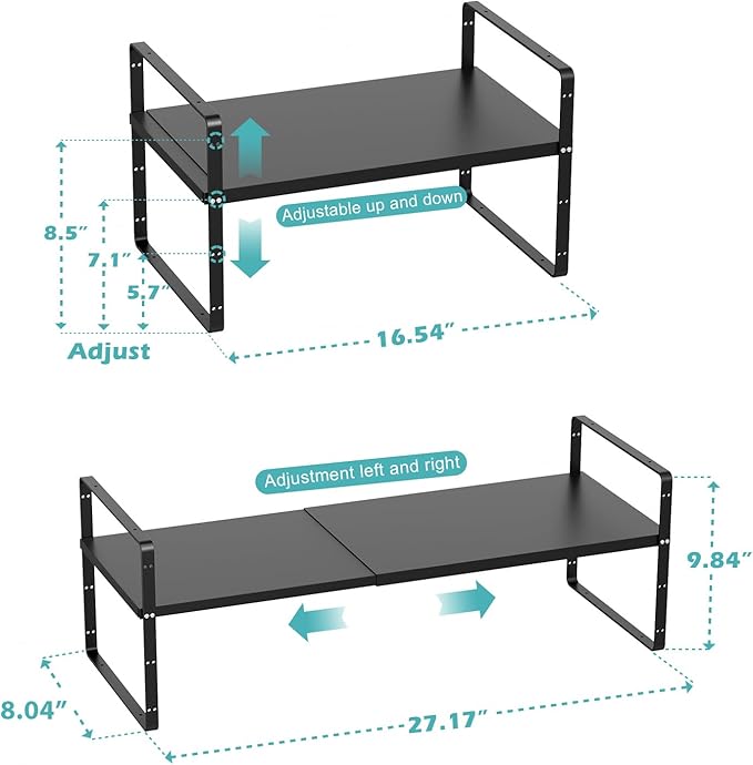 Cabinet Organizer Shelves,Expandable Spice Racks,Stackable Storage Shelves for Kitchen,Pantry,Counter,Bathroom,Home,Office,3 Packs,8.07" D,Black