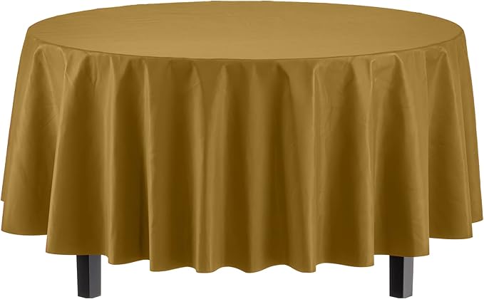 Party Solids 6-Pack Premium Plastic Tablecloth 84in. Round Plastic Table Cover - Gold