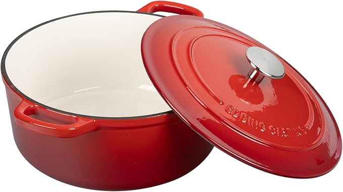 Enameled Cast Iron Dutch Oven Pot with Lid, 7 Quart, Round Dutch Ovens, Bread Oven Dual Handles, for Bread Baking, Oven Safe up to 500째F, Red