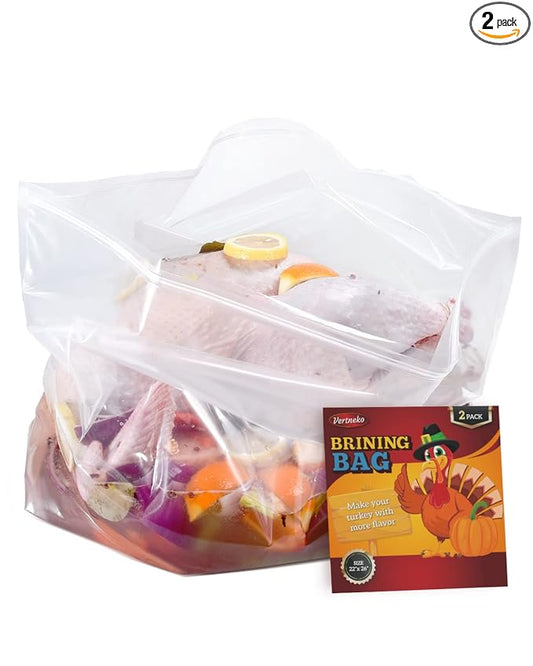 Turkey Brine Bags, 26"횞22", 2 Pack, Holds up 35lbs, Thicker Brining Bags with Double Zip Lock & 2 Cotton Strings, Extra Large Brine Bag Fits for Turkey, Chicken, Beef, Fish, Lamb, Pork