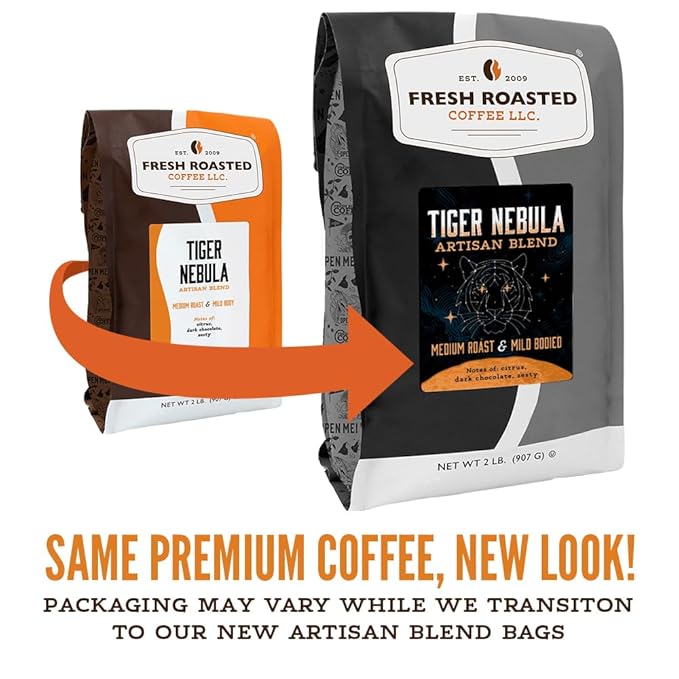 Fresh Roasted Coffee, Tiger Nebula, 2 lb (32 oz), Medium Roast, Kosher, Whole Bean