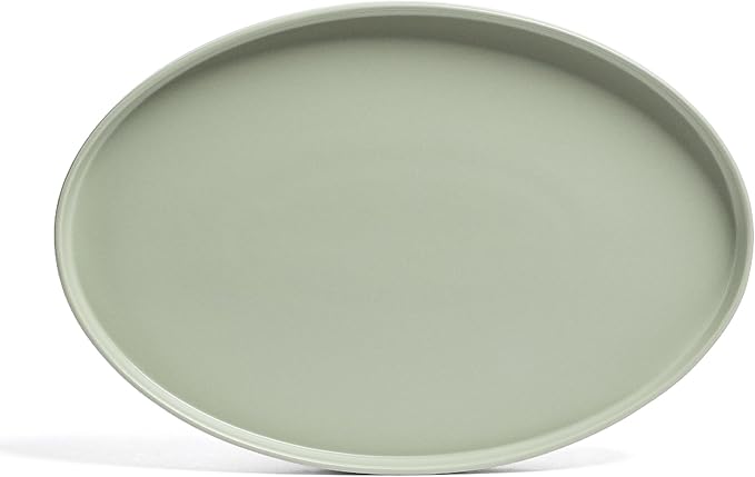 Over&Back Stackable Stoneware Serving Platter - Elegant 1-Piece Oval Serving Platter to Complete Your Kitchen Set - Perfect for Appetizers, Desserts, and More - 16" L x 11" W - Semi-Matte Sage