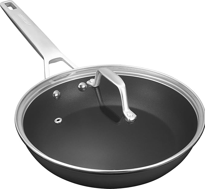 MsMk 8 1/2 Inch Small Egg Pan with Lid, Titanium and Ceramic Nonstick Omelette Pan,Scratch-resistant, Induction Egg Skillet, Oven Safe to 700째F Pan for Cooking, Dishwasher Safe