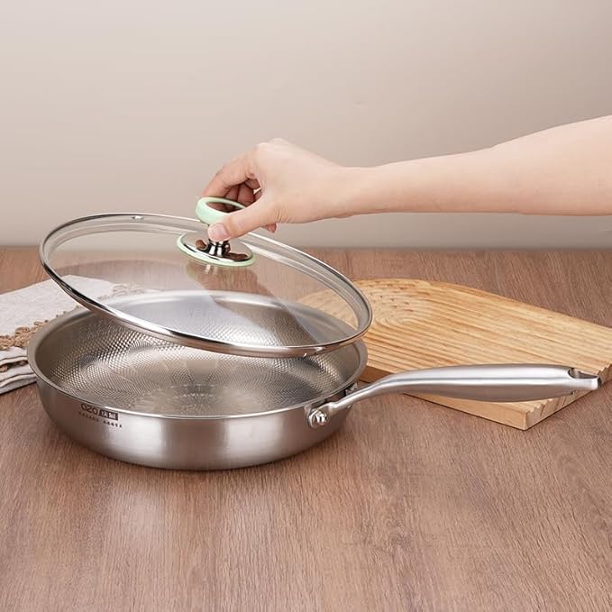 Titanium Pan,Titanium Frying Pan With Lid,No Coating Non-Stick Titaniums Cookware,Ultra-Durable, Scratch-Resistant, Compatible With All Cooktops