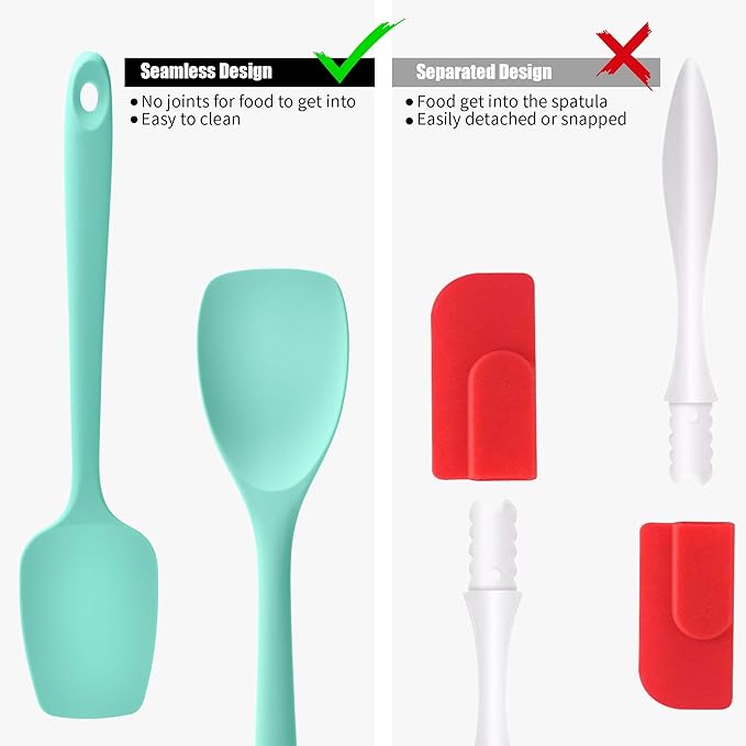 Doosu Silicone Spoon Spatula Set of 2, 600쨘F Heat-Resistant Food Grade Rubber Spoonula with Seamless Design, Non-Stick Dishwasher Safe Kitchen Utensils for Cooking, Baking, Mixing, Scraping (Aqua Sky)