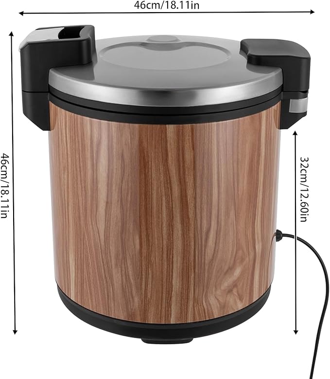 6Gal Electric Rice Warmer with 2 Temp Settings (154째F-161째F) - Commercial Food Warmer for Rice, Soup & Dishes | Stainless Steel + Aluminum Alloy, Free Standing (Wood Grain Color)