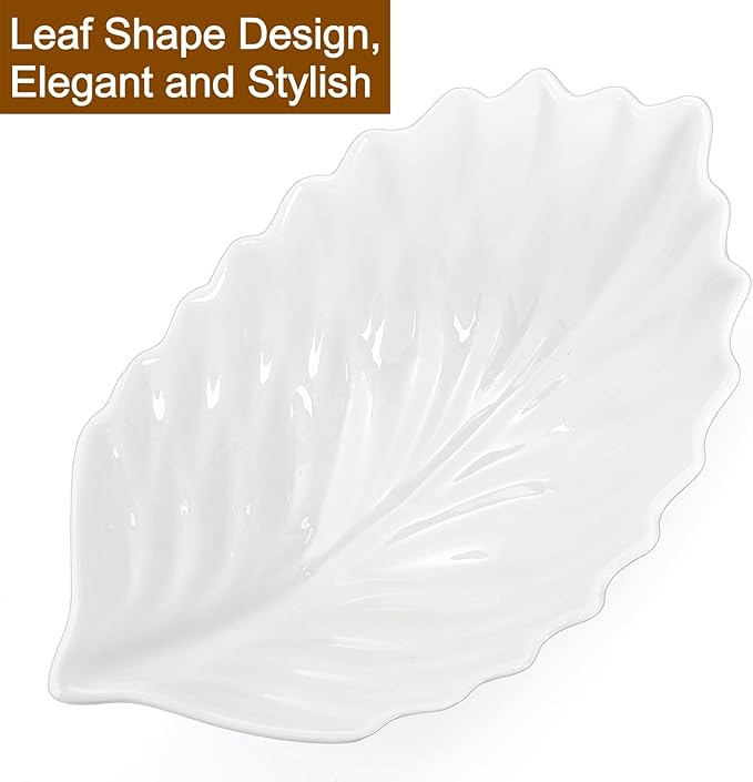 Hacaroa 50 Oz Ceramic Salad Bowl, 11 Inch Medium Serving Bowl White Soup Bowls with Wooden Utensils, Decorative Leaf Shape Mixing Bowl for Pasta, Stew, Fruit, Snacks, Microwave Dishwasher Safe