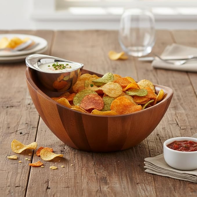 Namb챕 Harmony Chip & Dip Serving Bowl 12??x 6.5?? Acacia Wood with Removable Dip Dish for Chips & Salsa, Appetizers & Snacks, Party & Entertaining, Kitchen & Dining, Buffet & Snack Bowls