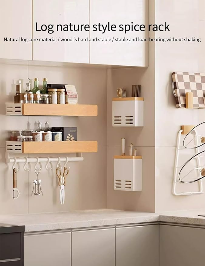 spice rack wood kitchen spice rack wall mounted adjustable adhesive or screw, hung on the door and wall, black large rack for storing items in refrigerators and ovens