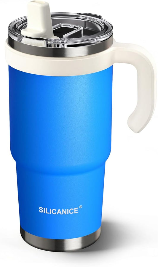 SILICANICE Kids - 24oz Insulated Tumbler - Removable Flip Spout & Straw Water Bottle With Durable handle, Base & Lid, Leak proof, Perfect for School, Sports, Lunch, Travel & Camp- Blue