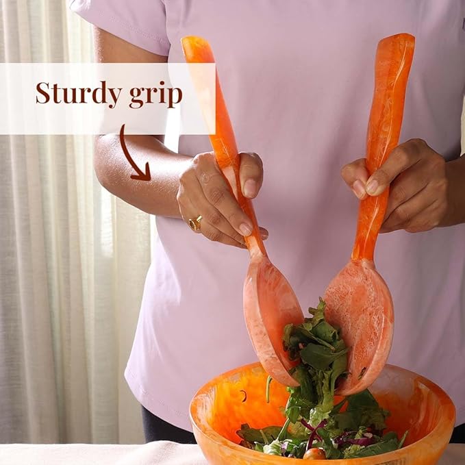 Folkulture Salad Servers or Salad Tongs | Set of 2 (12") Serving Spoons in Kitchen Essentials or Salad Hands Set | Resin Salad Tongs for Serving | Christmas Gifts for Women Unique