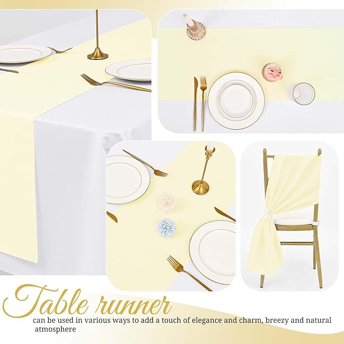 12 Pack Beige Table Runner 12 x 108 Inch Long Rustic Farmhouse Wedding Table Runner,Washable and Reusable 9 FT Polyester Table Runners for Wedding Birthday Party Banquet Table Decorations