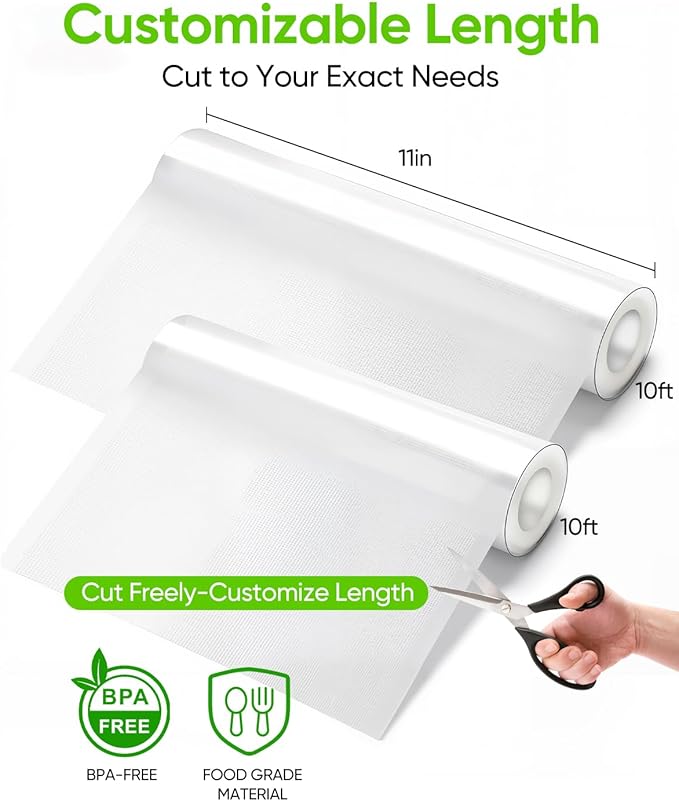 Vacuum Sealer Bags for Food, Food Saver Space Saver Vacuum Storage Bags, 3 Rolls 11??x 10', BPA Free, Heavy-Duty Vacuum Storage Bags For Sous Vide-Compatible with Most Vacuum Sealers