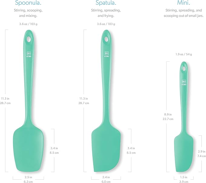 DI ORO Silicone Spatula Set - Rubber Kitchen Spatulas for Baking, Cooking, & Mixing - 600째F Heat-Resistant & BPA Free Silicone Scraper Spatulas for Nonstick Cookware - Dishwasher Safe (3pc, Mint)