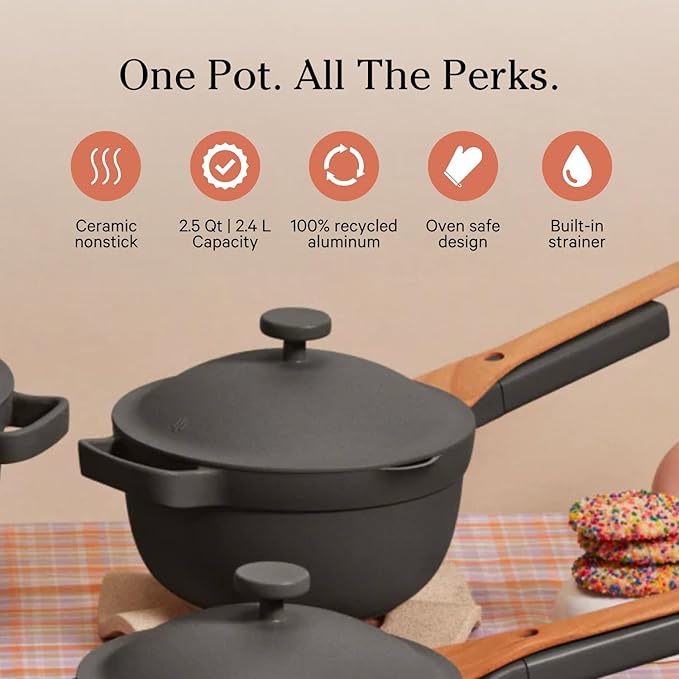 Our Place Mini Perfect Pot | 2.5 Qt Ceramic Pot with Lid & Spatula | Patented 8-in-1, PFAS-Free Nonstick, Non-Toxic Cookware | Induction & Oven-Safe up to 450째F | Char