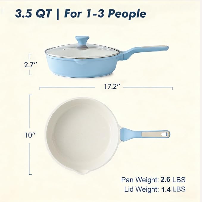 SENSARTE Nonstick Ceramic Saute Pan 10-inch, 3.5QT Nonstick Skillet, Non Toxic Deep Frying Pan with Lid, Stay-cool Handle, Healthy Cooking Pot, Induction Compatible, Blue