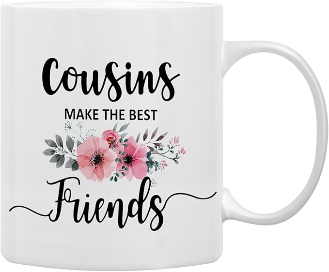 QASHWEY Cousin Gifts Coffee Mug, Gifts for Cousins, Cousin Gifts for Women, Birthday Gift for CousinFemale Coffee Cups Ceramic 11oz, Cousins Make the Best Friends Tea Cup