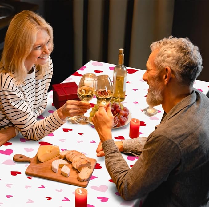 12 Pack Valentines Plastic Tablecloth, 54" x 108" Valentines Decorations, Heart Disposable Red Pink Galentine Tablecloths Love Party Favors, Love Decorations Table Decor for Birthday Party Supplies