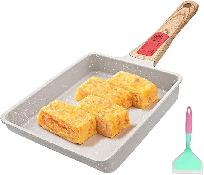 Nonstick Tamagoyaki Pan, Japanese Egg Omelette Pan Nonstick, Square Frying Pan with Detachable Handle, PFAS & PFOA-Free, Oven Safe, 7.5” x 6.3”
