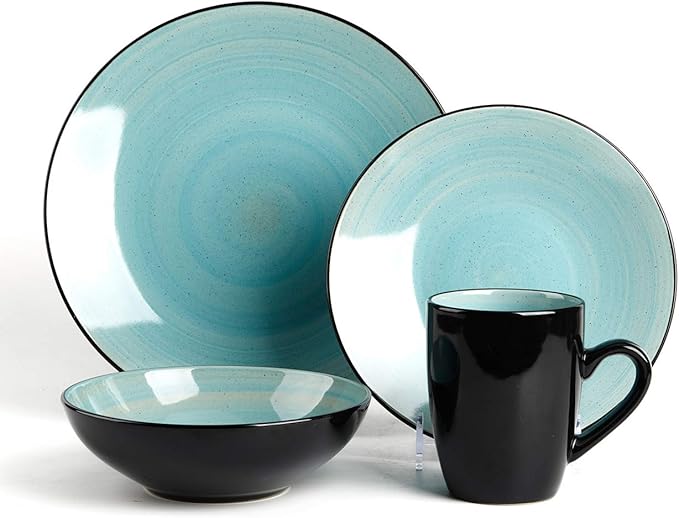 Stoneware Sonoma 16pc Dinnerware Set, Black + Speckled Spin Wash Mix Colors Grey, Orange, Purple, Turquoise