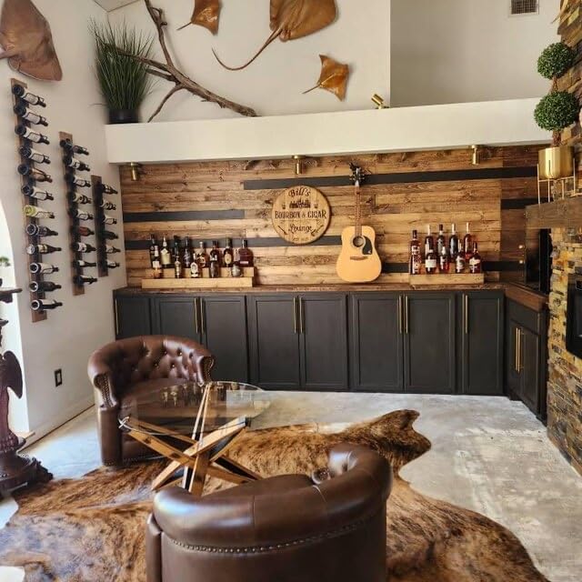 Handmade Tiered Display Shelving - Three Tier Bar Display - Bar Organizer - Liquor Bottle Display (42" with Back, Black)
