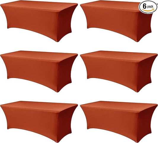 Enjoyidea Spandex Table Cloths for 8 Foot Rectangle Tables-6 Pack Rust Fall Thanksgiving Fitted Stretch Table Covers-Elastic Tablecloth for Party, Vendor Booth Display, Banquet Event, Craft Trade Show