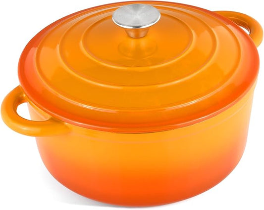 6 Quart Enameled Cast Iron Dutch Oven Pot with Lid, Oven Safe up to 500째F or on Stovetop, Non-stick Dutch Oven for Bread Baking, Cooking, Dual Handles Cookware, Orange
