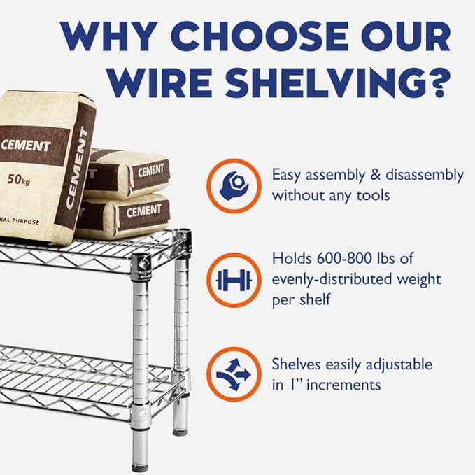 Shelving Inc. 12"d x 60"w Chrome Wire Shelving with 2 Tier Shelves, Weight Capacity 800lbs Per Shelf