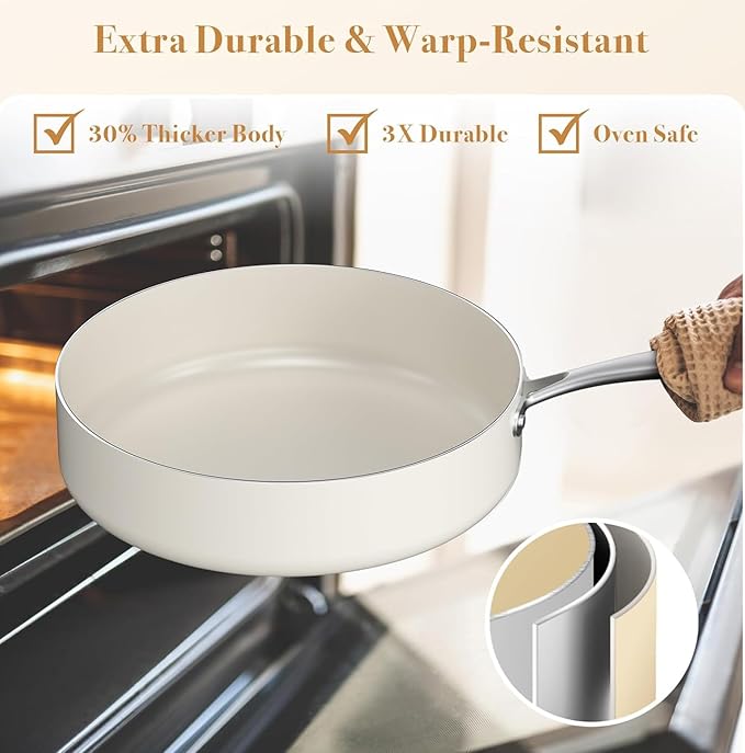 PekGema Ceramic Pots and Pans Set, 16 Pcs Cookware Set Non Toxic, Nonstick Kitchen Cookware, Oven Safe Cooking Pan Set, PFAS PTFE PFOA FREE, Cream White