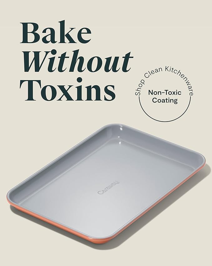 Caraway Nonstick Ceramic Small Baking Sheet (9x13?? ??Non-Toxic, PTFE & PFOA Free ??Oven Safe ??Aluminized Steel Core ??Mini Sheet Pan for Baking, Roasting & More - Perracotta