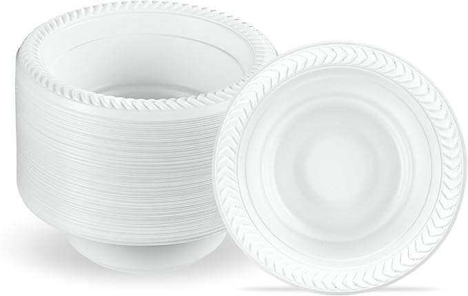 PLASTICPRO 200 PCS White Plastic Bowls 5 oz Premium Quality Light Weight Dishes Disposable Small Plastic Bowls for Dessert Appetizers Soups for Parties Weddings