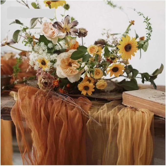 Joanlody Terracotta Cheesecloth Table Runner Spring Easter 10Ft Rustic Gauze Boho Cheese Cloth Table Runner for Wedding Bridal Baby Shower Decoration