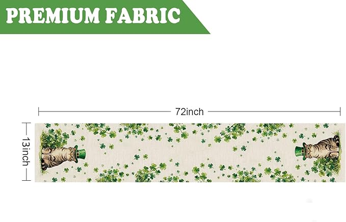 St Patricks Day Table Runner Shamrocks Cat St. Patrick's Day Runners Table Decorations Holiday Spring Kitchen Dining Home Party Supply 13x72 Inch