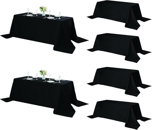 Fokitut 6 Pack Rectangle Tablecloth, 90x156 Inch, Stain Resistant and Wrinkle Polyester Table Cloth, Fabric Table Cover for Kitchen Dining, Wedding, Party, Holiday Dinner-Black