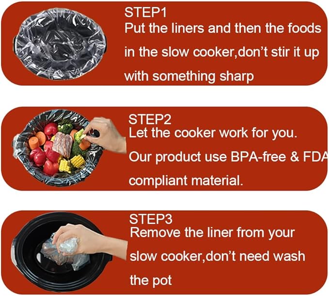 Slow Cooker Liners Disposable, 13"x21" Large Size Cooking Bags, Fits 3-8 Quart Oval & Round Crock Pot, BPA-Free & Heat-Resistant, 10 Count