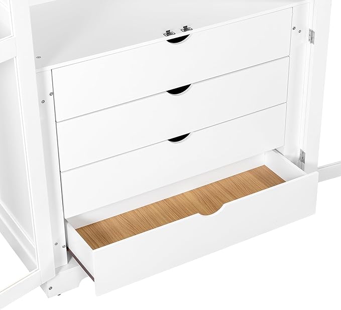 Zateety 73.2" Kitchen Pantry, Freestanding Kitchen Storage Cabinet Display Cabinet with Glass Doors and 4 Built-in Drawers for Living Room, Home Office, White
