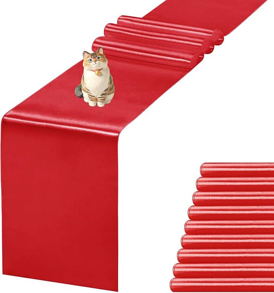 JEVIX 10 Pack Satin Table Runner 12 X 108 Inch Silk Table Runner for Party,Wedding, Birthday, Banquets,Decoration(Red)