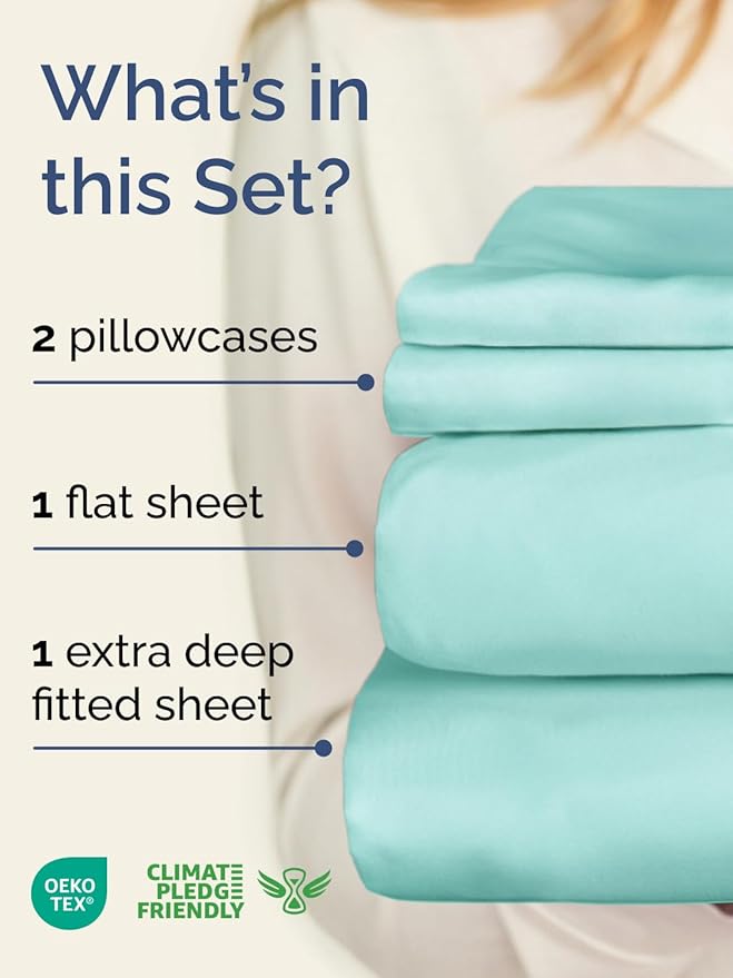 Extra Deep Pocket Cal King Sheets - 4 Piece Breathable & Cooling Bed Sheets - Hotel Luxury Bed Sheet Set - Soft, Wrinkle Free & Comfy - Easily Fits Extra Deep Mattresses - Deep Pocket Spa Blue Sheets