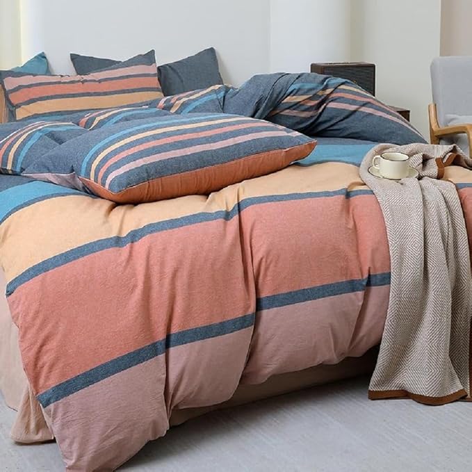 LifeTB Striped Comforter Set Twin XL Size Multi-Colored Stripes Pattern Comforter Fluffy Bed Set 3 Pieces Lightweight Bedding Comforter Modern Soft Patchwork Stripe Comforter Set with 2 Pillowcases