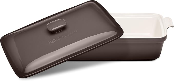 Stoneware Casserole Dish Bakeware Set with Lid, Covered Rectangular Dinnerware, Extra Large 4.23 Quart, 13 by 9 Inch, Oyster