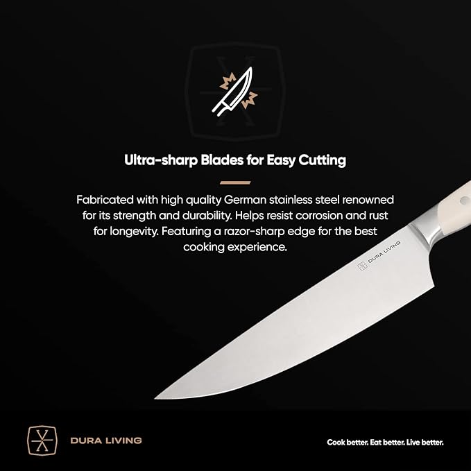 DURA LIVING 3.5-Inch Paring Knife ??Ultra-Sharp German High Carbon Stainless Steel, Full Tang, Ergonomic Handle, Multipurpose Kitchen Knife for Chopping, Slicing, and Dicing, Cream