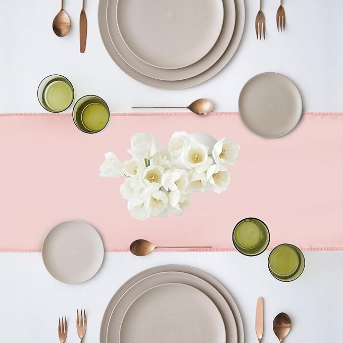 Yblut 10 Pack Satin Table Runner 12 x 108 Inch Long Rose Gold Silk Table Runner for Wedding Party Banquet Birthday Decoration