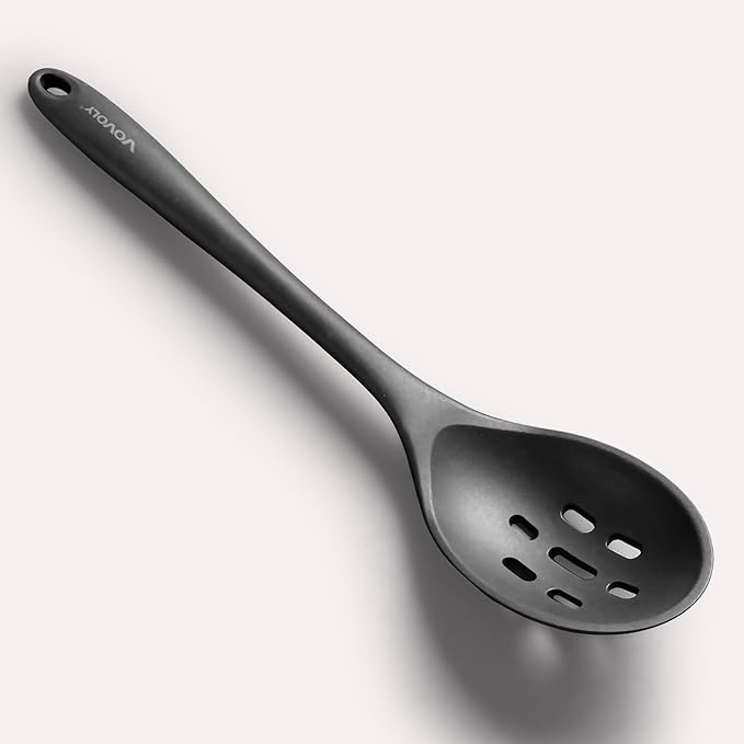 Silicone Slotted Spoons for Cooking - Extra Large Kitchen Spoons for Mixing, Serving, & Stirring - 600째F Heat-Resistant Non Stick Utensils Skimmer- Dishwasher Safe, Black