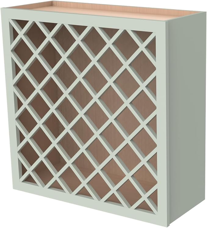 Solid Wood RTA Wine Bottle Rack Wall Cabinet with Lattice Panels - Wine Bottle Holder Storage for Bar, Pantry, or Dining Room and Kitchen(Jade Green, 24?쓂 횞 12?쒭 횞 30?쒱)