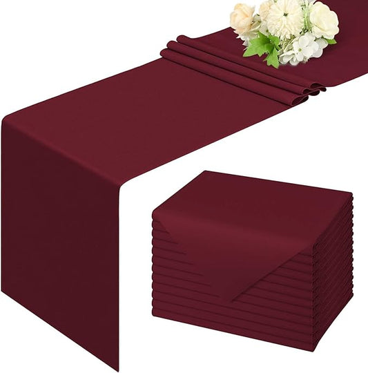 12 Pack Burgundy Table Runner 6FT Table Runners, 12x72 inch Rustic Farmhouse Polyester Table Runner, Washable and Reusable Table Runners for Wedding Birthday Parties Banquet Christmas Decorations