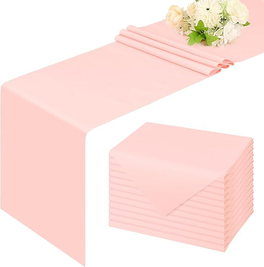 12 Pack Pink Table Runner 12 x 108 Inch Long Rustic Farmhouse Wedding Fall Table Runner,Washable and Reusable Polyester Table Runners for Wedding Birthday Party Banquet Table Decorations