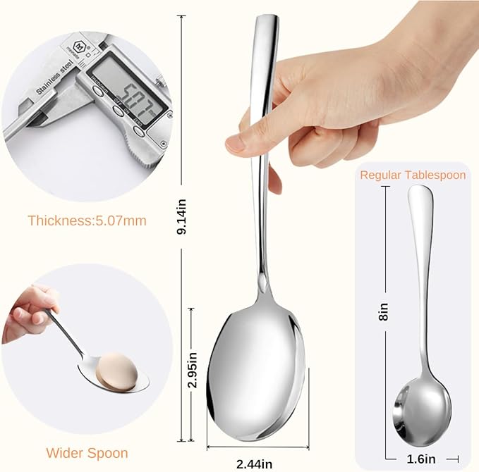 Serving Spoons Set Stainless Steel 9.14 Inch Serving Utensils for Buffet Catering Dishwasher Safe(6-pieces, Silver)