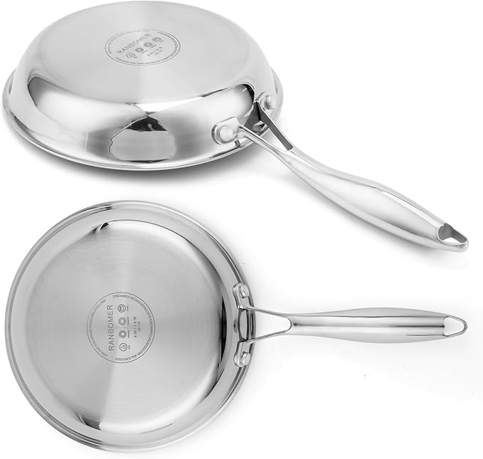 Stainless Steel Pan竊똍on-Toxic PFAS, PFOA & PTFE Free, Compatible With All Cooktops & Induction Safe, Oven Safe Pan for Searing & Saut챕ing, Long Lasting Cookware. (8.6 Inch)